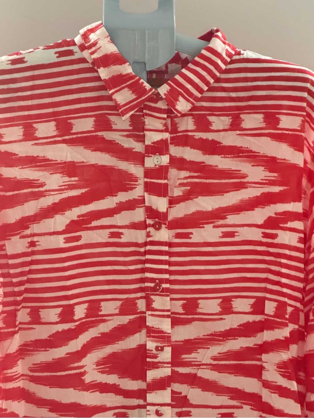 Coniglio Palm Beach Red White Print Cotton Button Down Shirt Like New - Picture 4 of 14